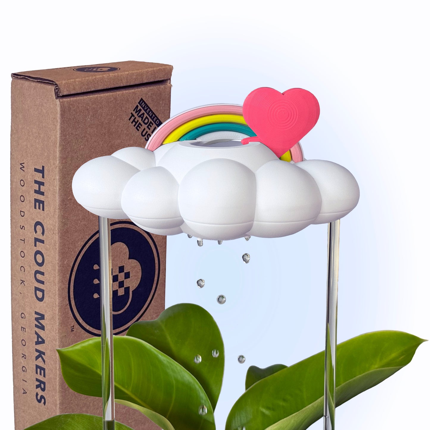 Original Dripping Rain Cloud with Pink Heart and Pastel Rainbow Charms