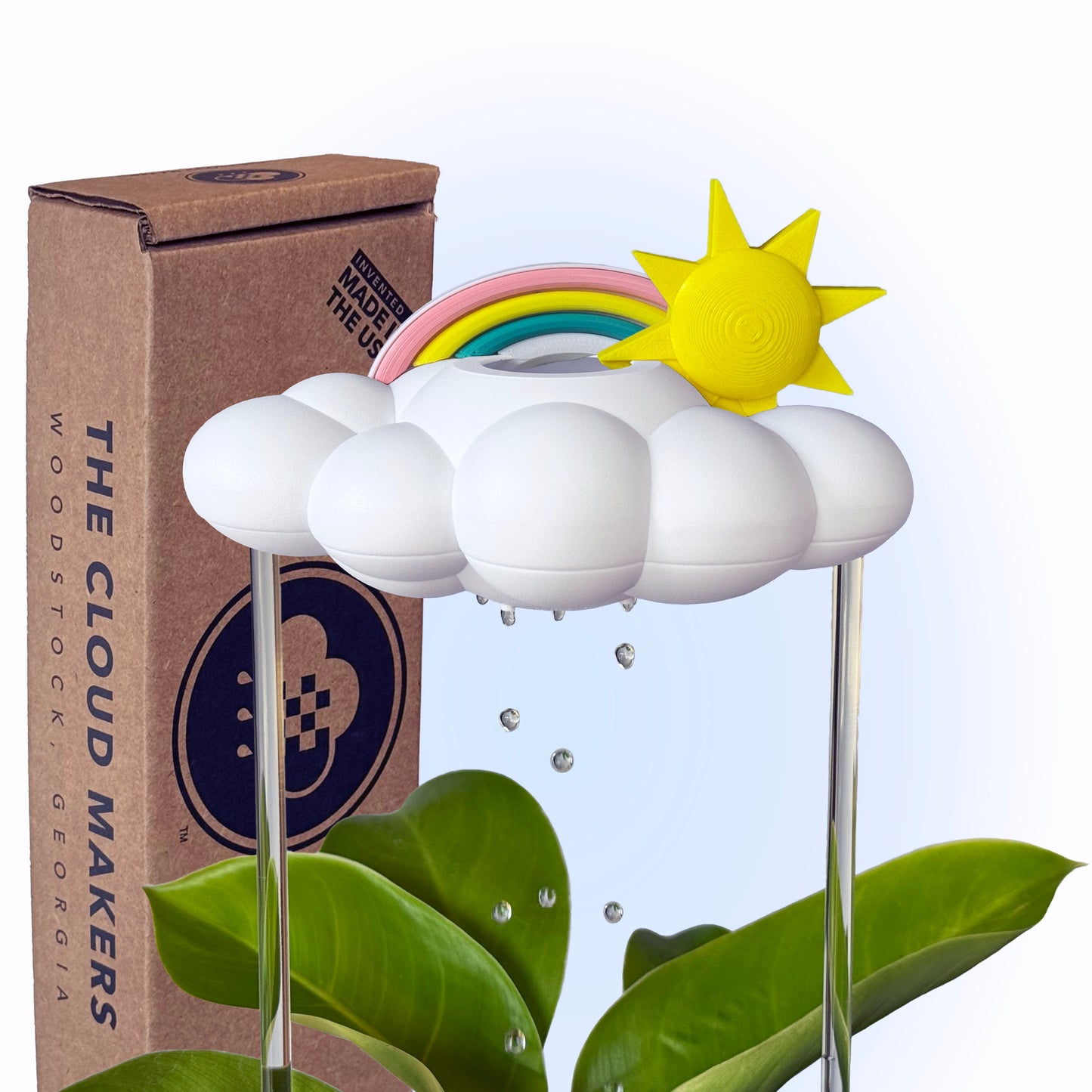 Original Dripping Rain Cloud with Sun and Pastel Rainbow Charms