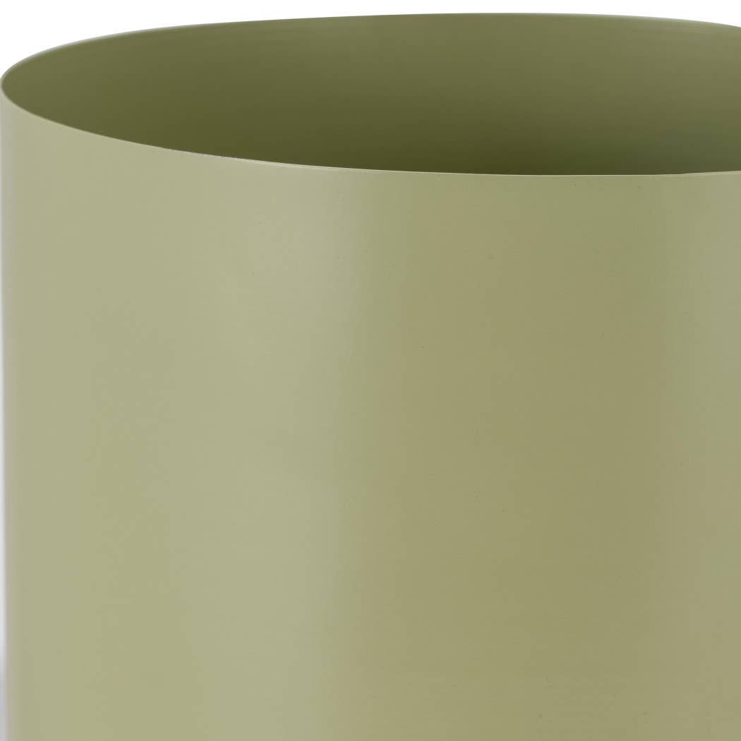 Metal Cylindrical Planter Pot on Round Base - Green, 6 in.