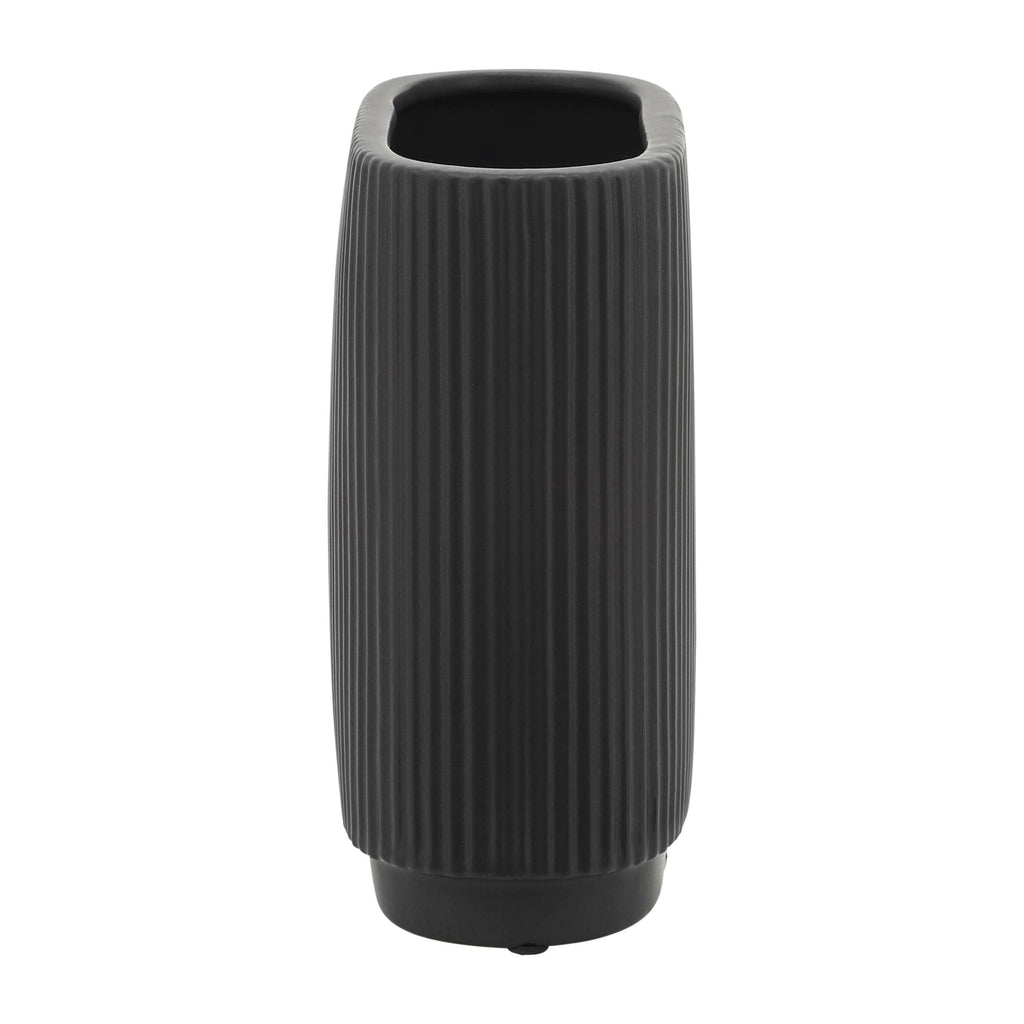 Ceramic Modern Ridged Decorative Vase - Black, 8 in.