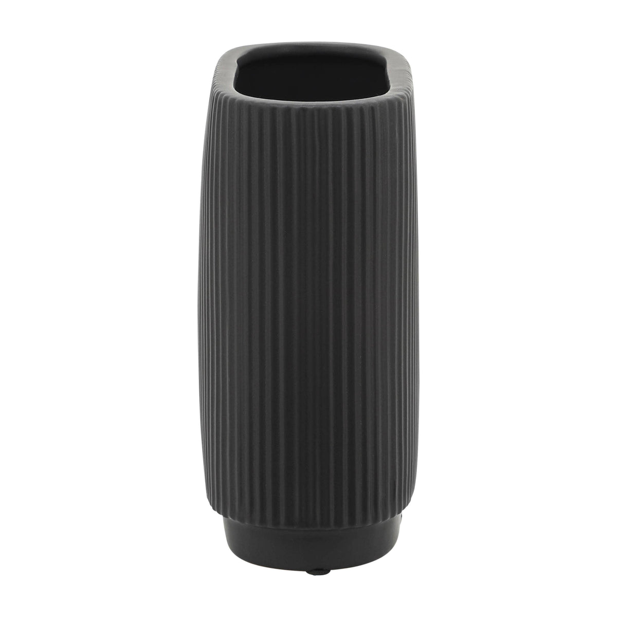 Ceramic Modern Ridged Decorative Vase - Black, 8 in.