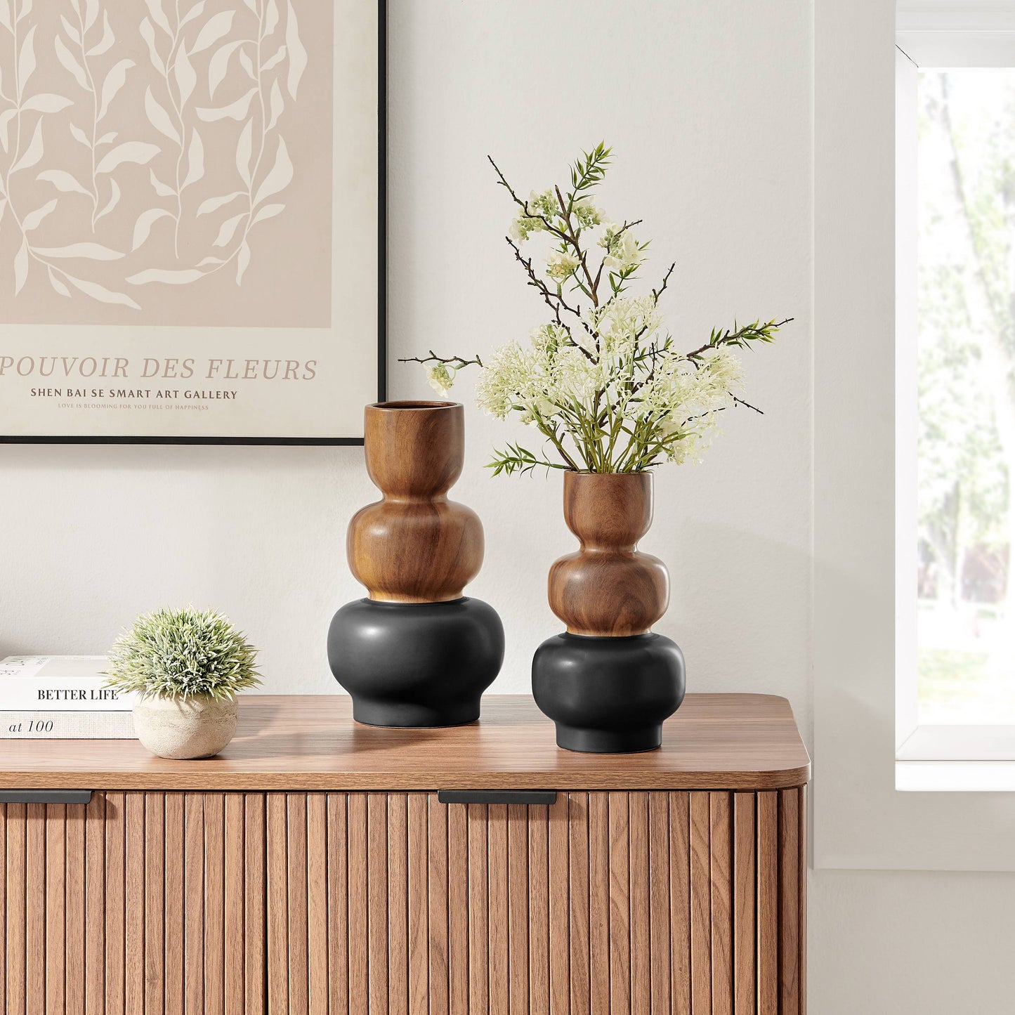 Milo Trinnet 3 Tier Stack Two Tone Vase Black and Walnut