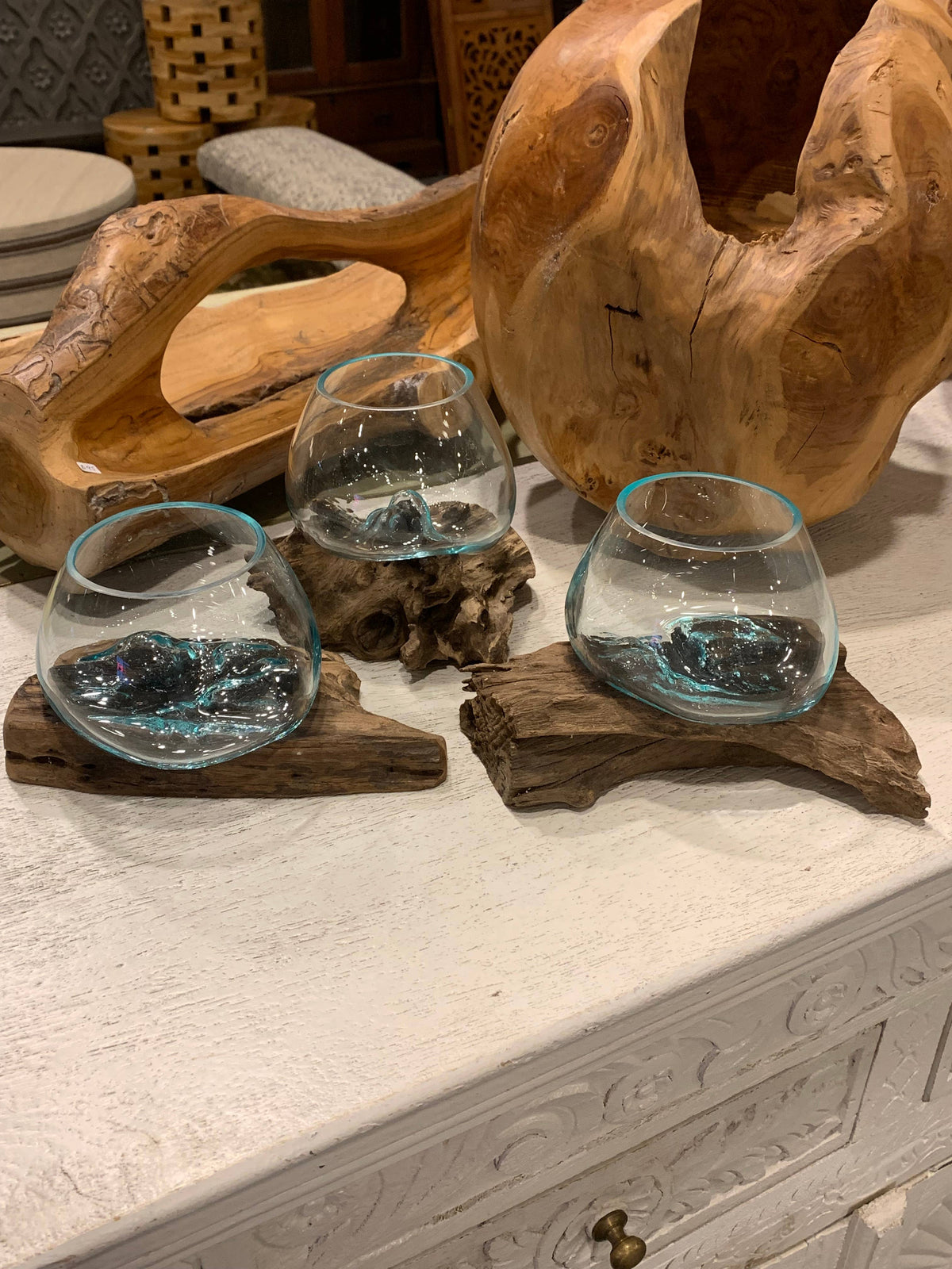 Tiny Glass & Driftwood Terrarium (approx. 6" x 5" x 5")