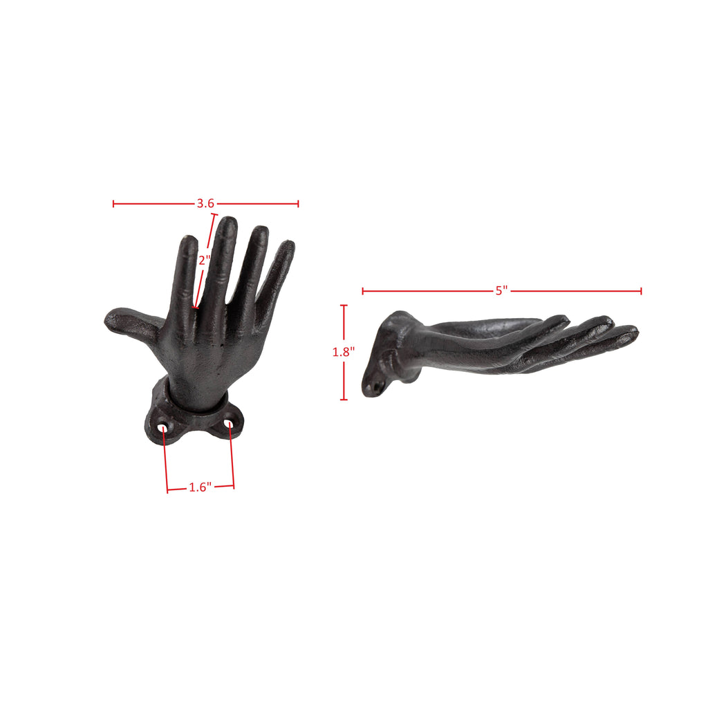 "Palms Up" Dark Brown Cast Iron Wall Hook Set of 2