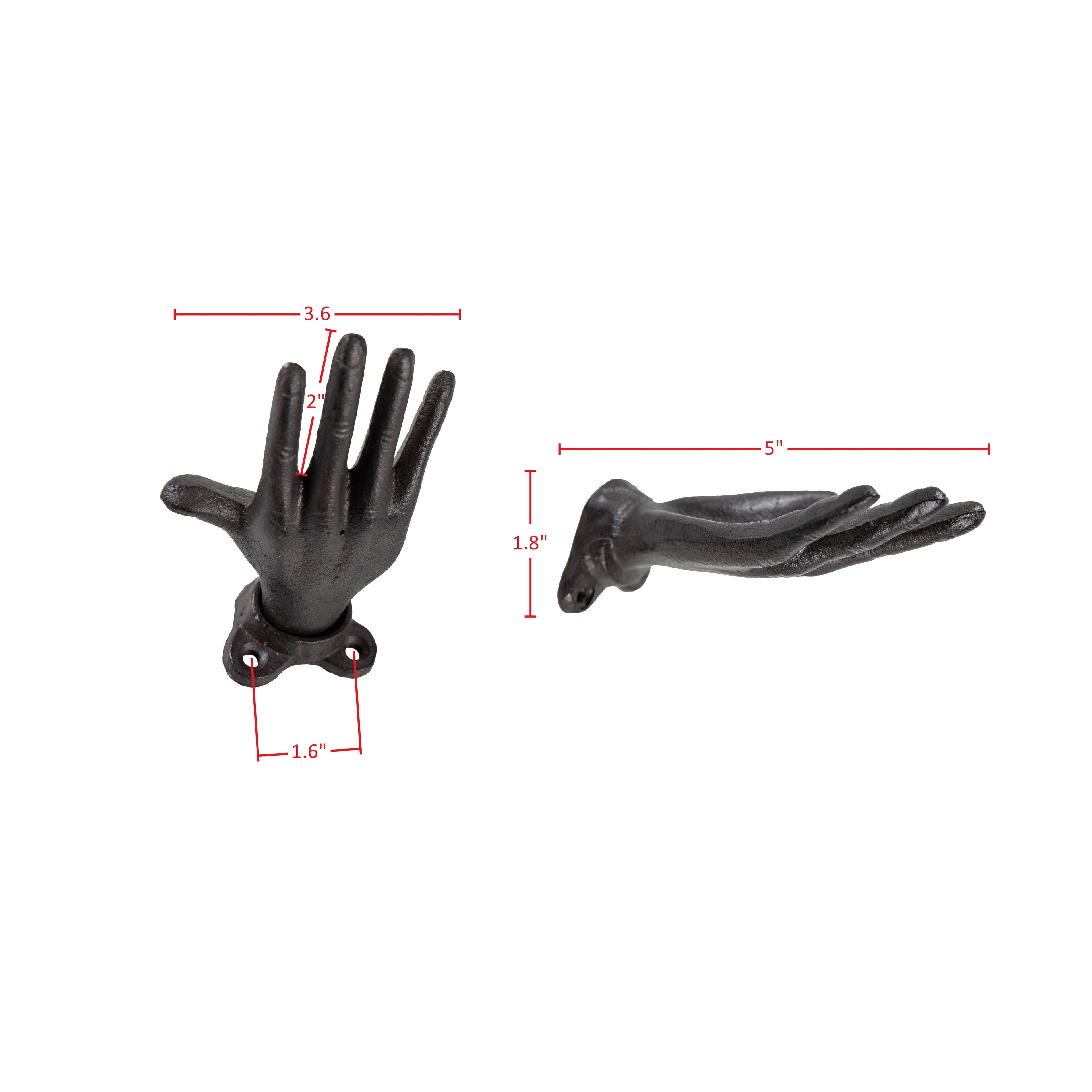 "Palms Up" Dark Brown Cast Iron Wall Hook Set of 2