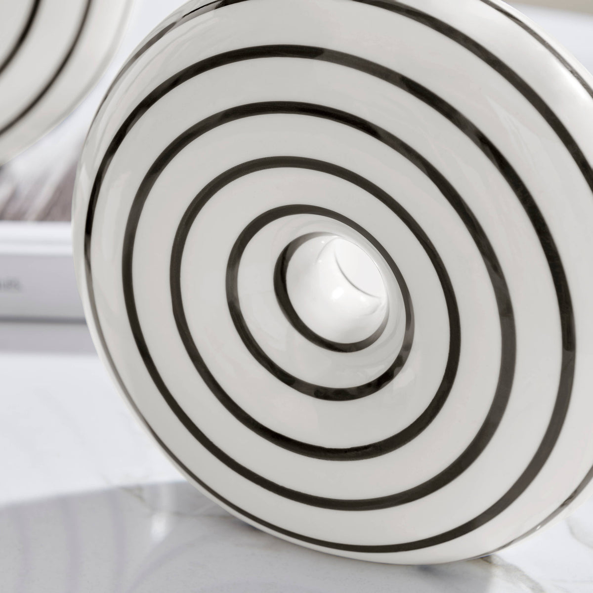 Etta Glossy Ceramic Black White Striped Round Donut Vase Set