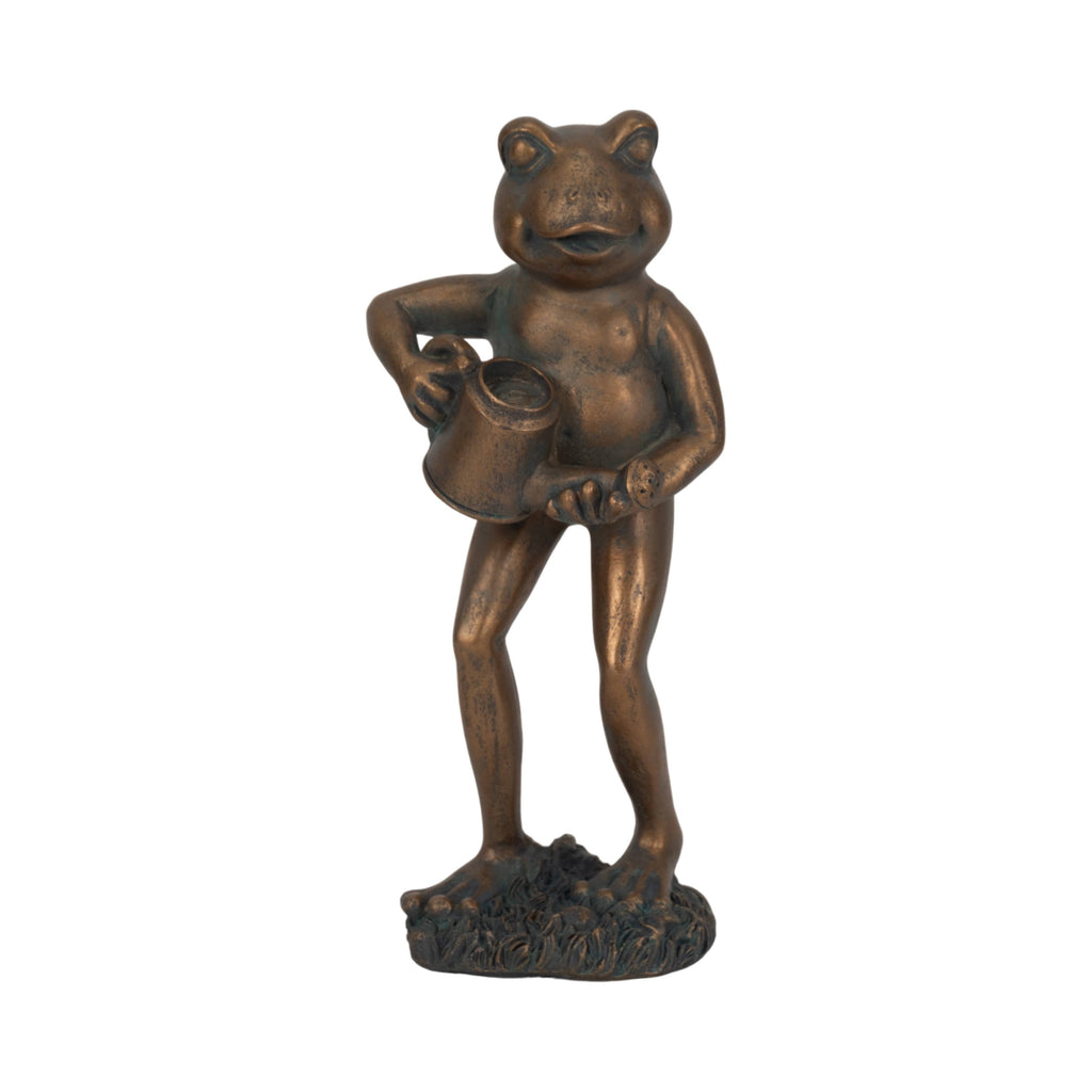 Resin Frog and Watering Can Garden Statue - Bronze, 10 in.