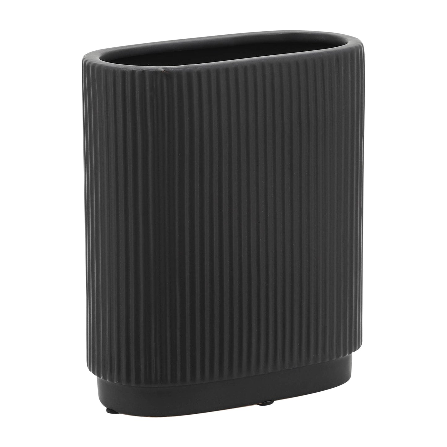 Ceramic Modern Ridged Decorative Vase - Black, 8 in.