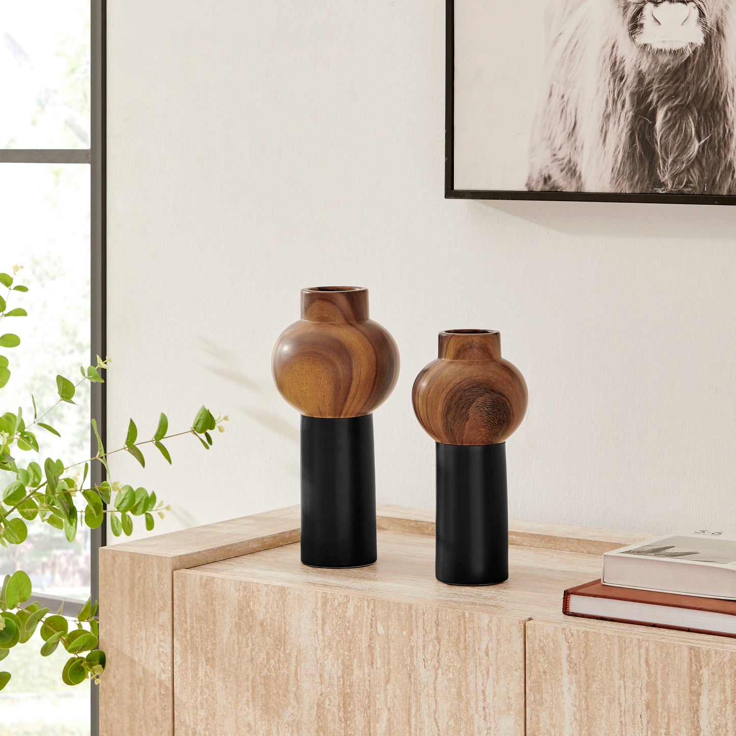 Milo Slickpin Two Tone Tabletop Vases Black Walnut Set of 2