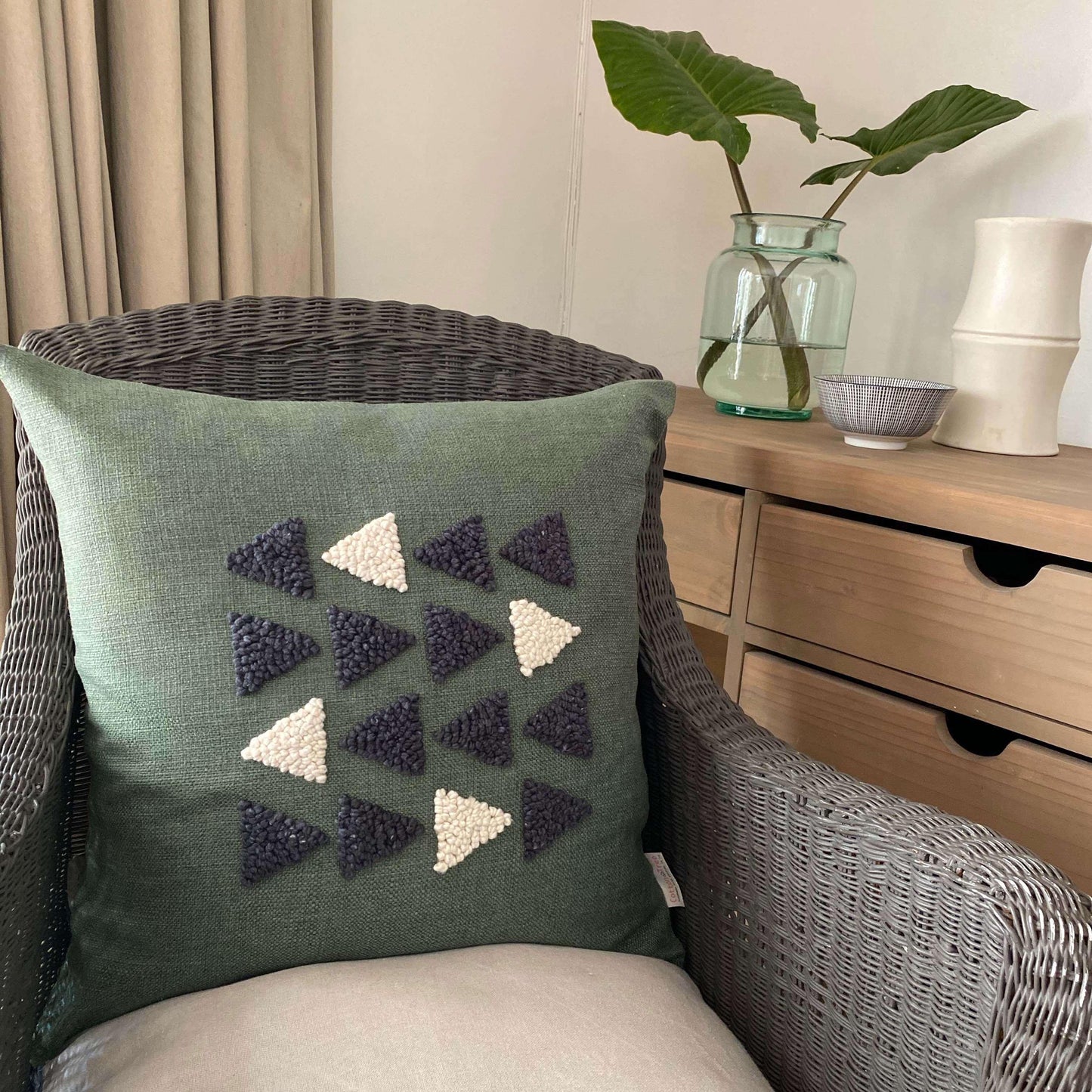 African Modern Boho Throw Pillow: Afriscandi Harvest Organic Cotton Green Decortive Pillow