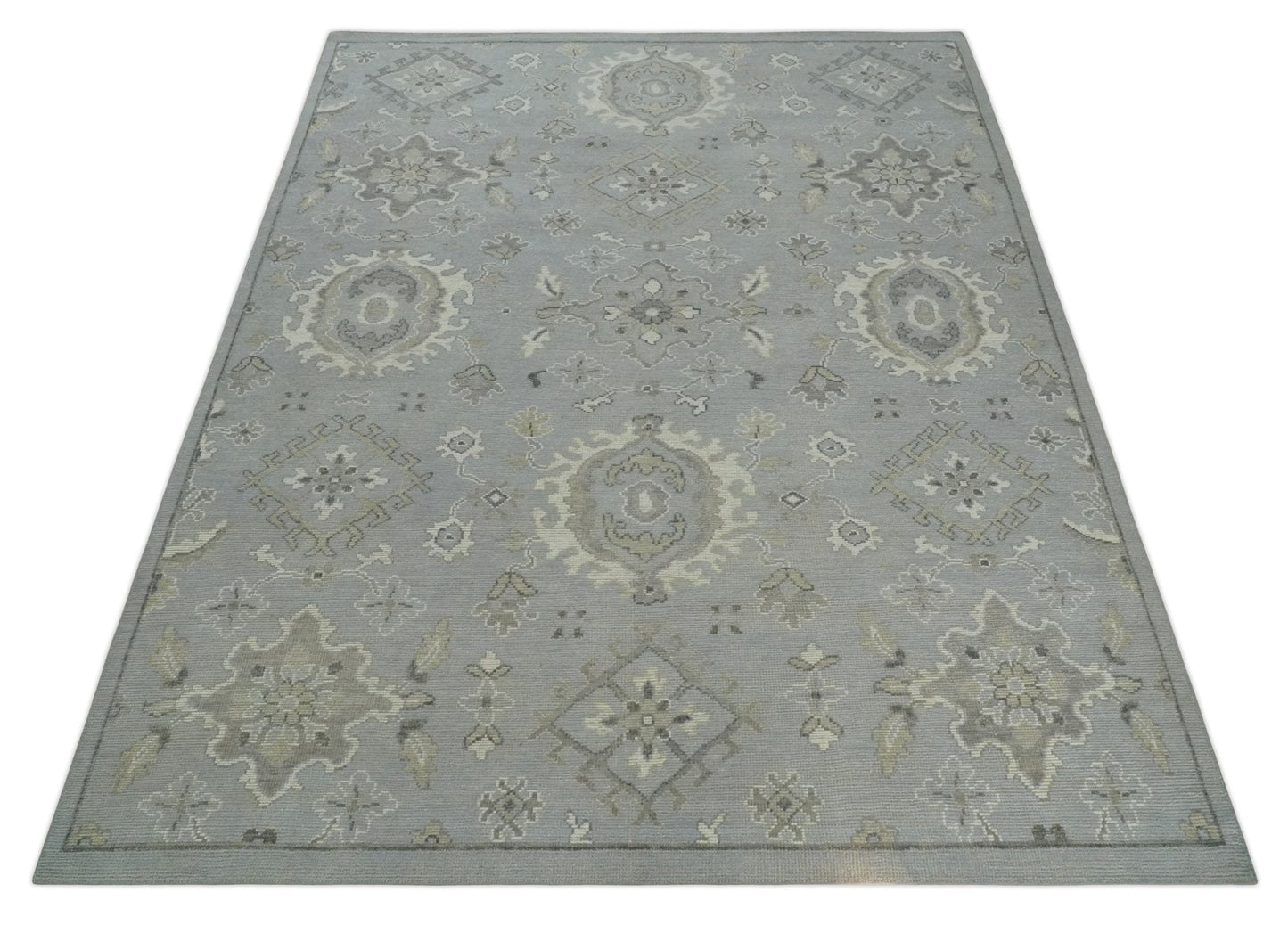 Antique Muted Silver Rug 8x11 Hand Knotted Turkish Silver, Beige and Brown Traditional Antique Persian Low Pile Area Rug