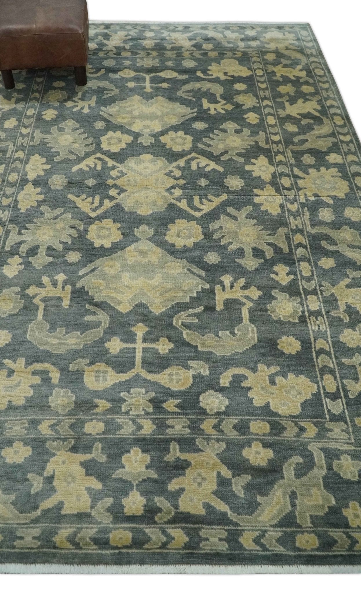 Antique Style 6x9 Hand Knotted Beige and Charcoal Traditional Wool Rug | N35669