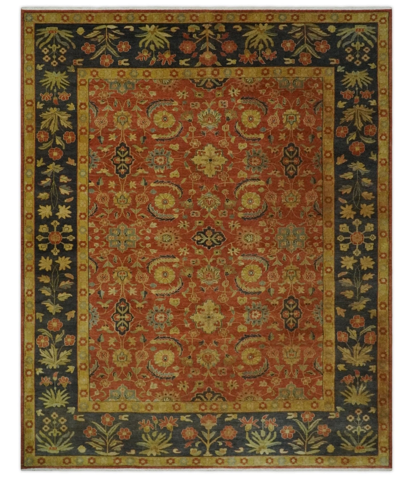 Antique Style 8x10 Rust, Black and Gold Hand Knotted Traditional Turkish Serapi Wool Area Rug