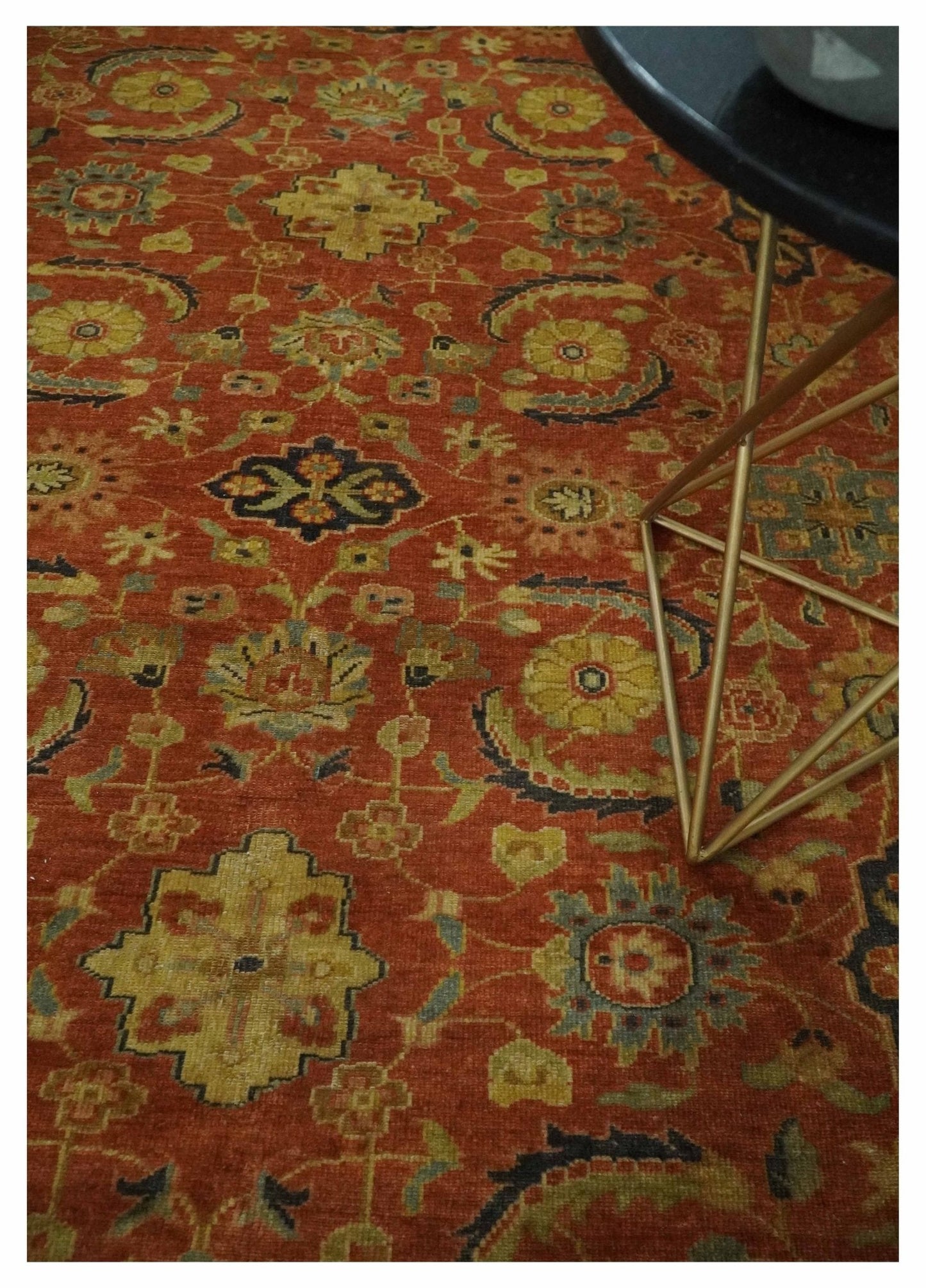 Antique Style 8x10 Rust, Black and Gold Hand Knotted Traditional Turkish Serapi Wool Area Rug