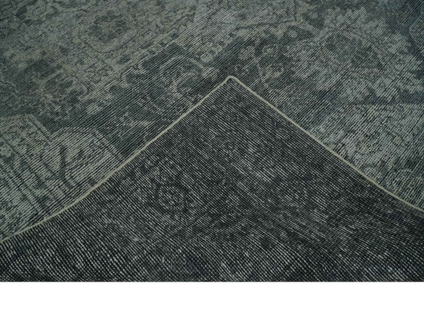 Antique Style Charcoal and Silver Traditional Heriz Medallion 8x10 wool Area Rug