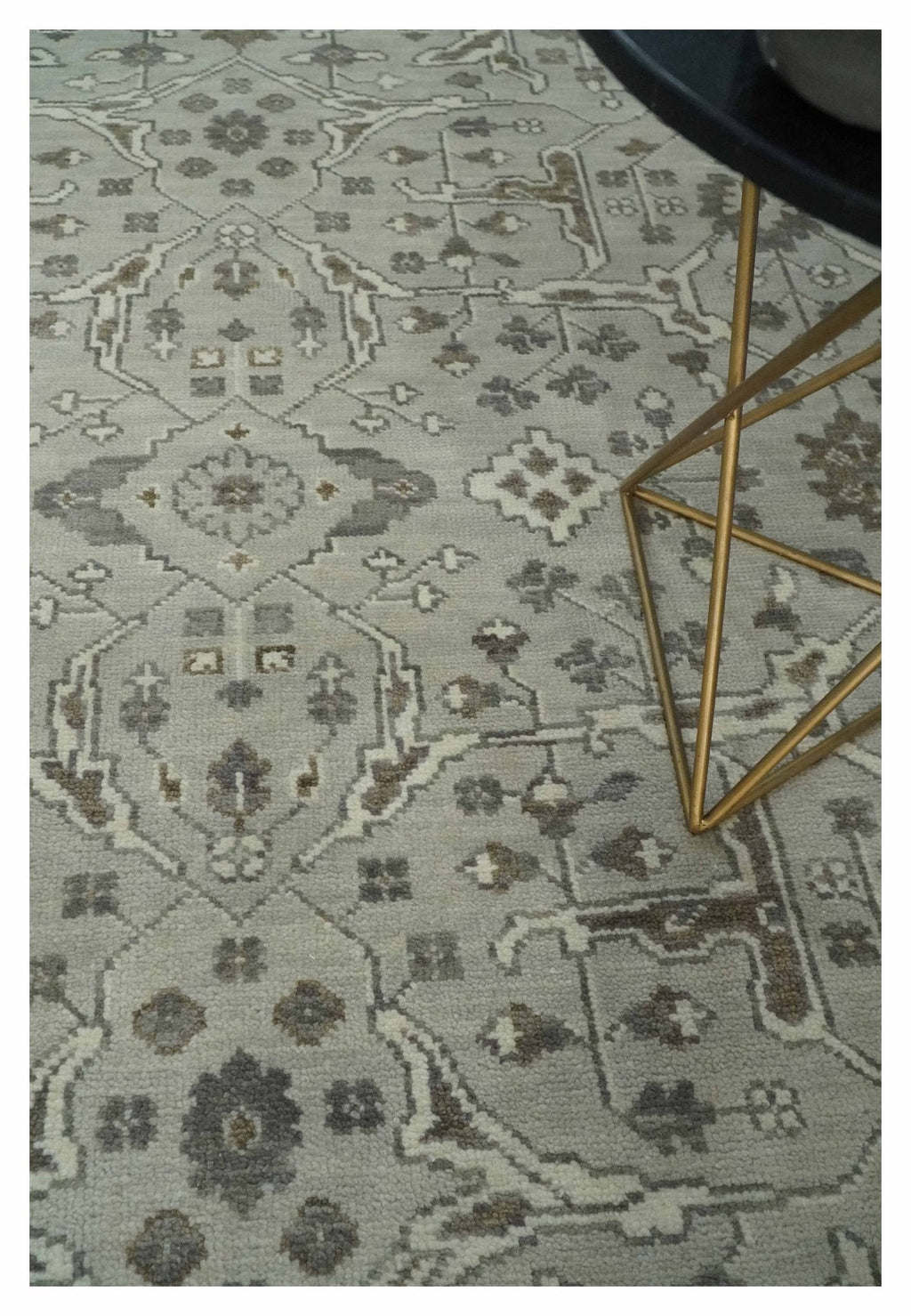 Antique Style Traditional Silver and Olive Oriental Oushak 8x10 wool Area Rug
