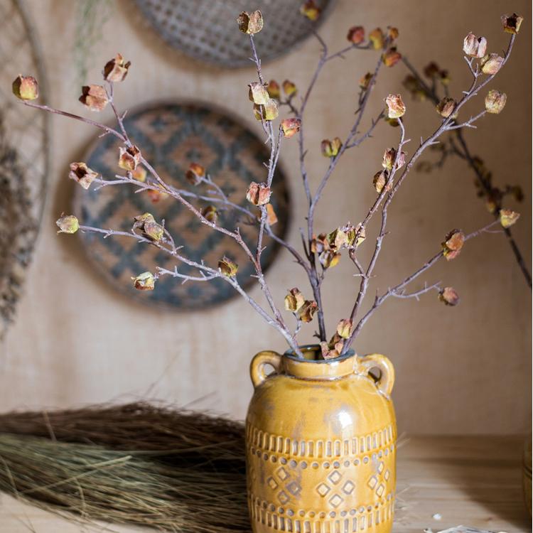 Faux  Silk Artificial Hibiscus Flower Stem Dry 35.4" Tall