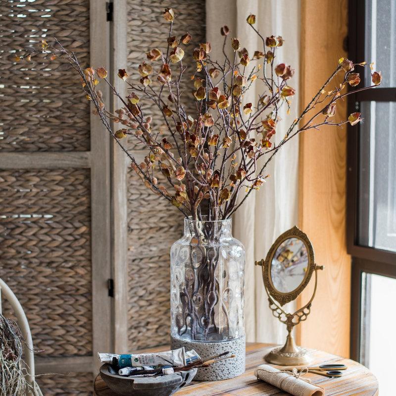 Faux  Silk Artificial Hibiscus Flower Stem Dry 35.4" Tall