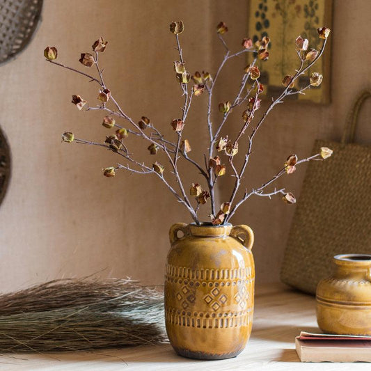 Faux  Silk Artificial Hibiscus Flower Stem Dry 35.4" Tall