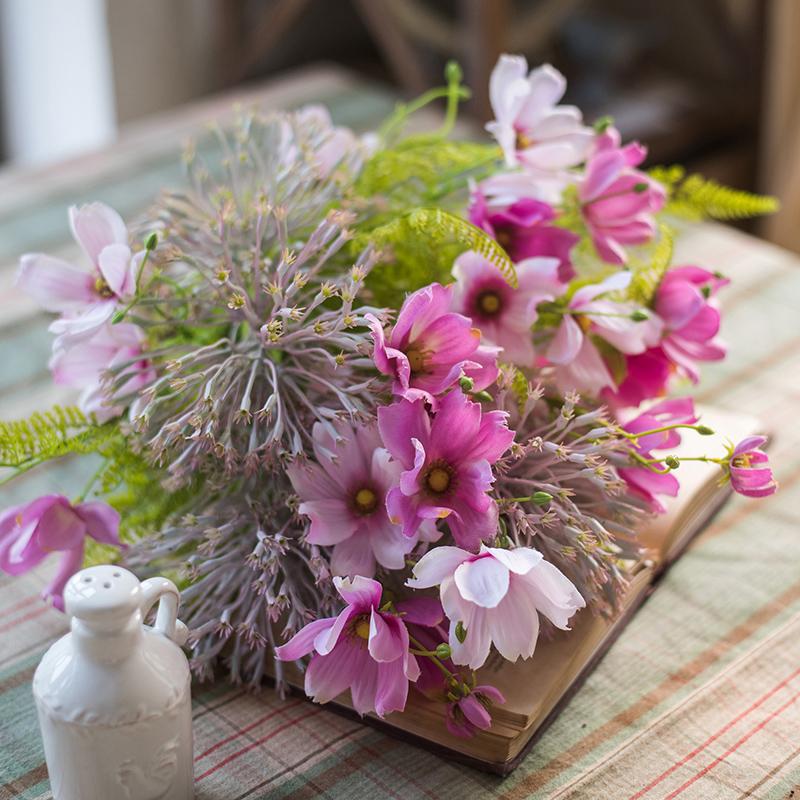 Artificial Silk Flower Bouquet Pink Daisy  20" Tall