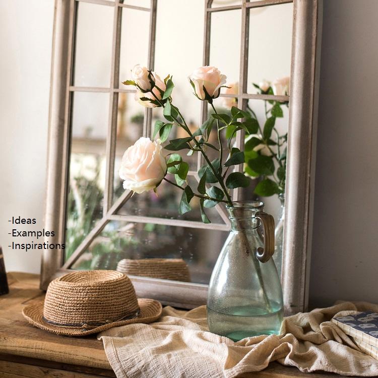 Faux Artificial Flower Silk 4 Rose Bloom Stem in Champagne Color 31" Tall