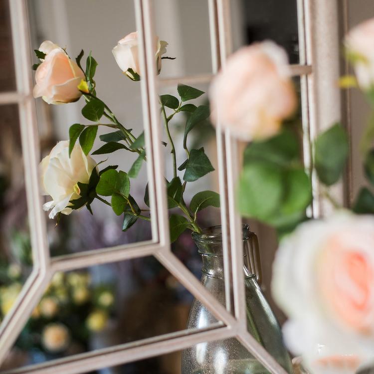 Faux Artificial Flower Silk 4 Rose Bloom Stem in Champagne Color 31" Tall