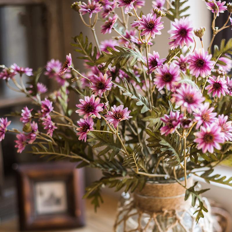Faux Silk Artificial Flower Chrysanthemum Stem in Various Colors 34" Tall