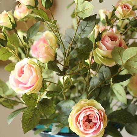 Artificial Flower Silk Rose Flower Bloom and Bud Stem in Pink 39" Tall