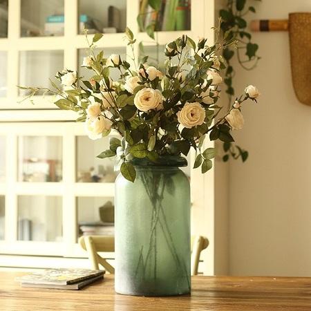 Artificial Flower Silk Rose Flower Bloom and Bud Stem in White 39" Tall