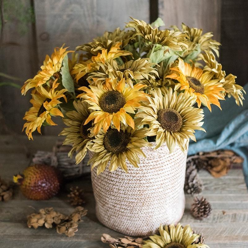 Faux Silk Artificial Flower Van Gogh Sunflower Bunch 21" Tall