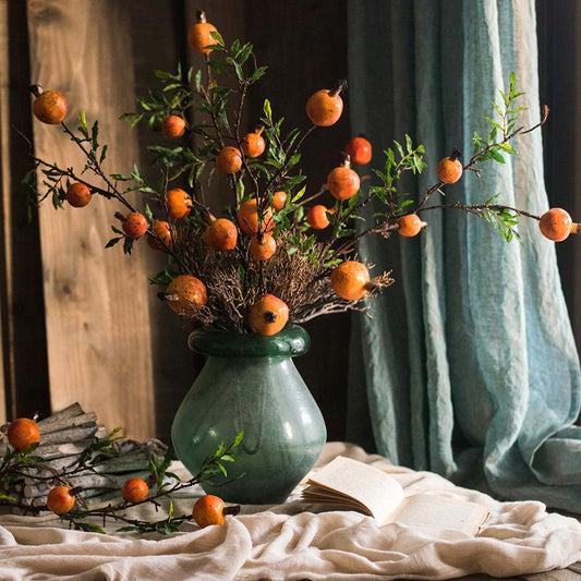 Artificial Fruit Yellow Orange Pomegranate Fruit Stem 36" Tall