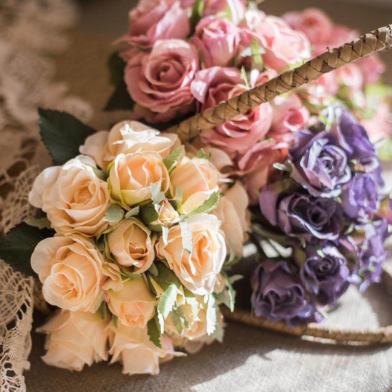 Artificial Silk Rose Flower Bouquet Small in Various Colors