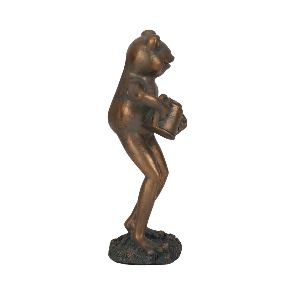 Resin Frog and Watering Can Garden Statue - Bronze, 10 in.