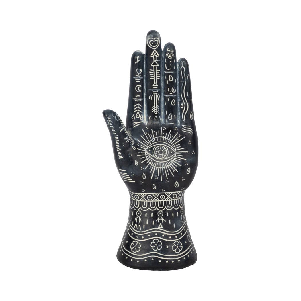 Resin Tattoo Symbolic Hand Sculpture - Black, 10 in.