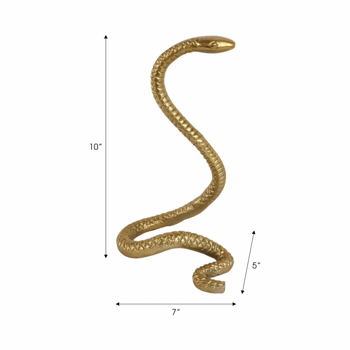 Metal Solid Tall Snake Decorative Figurine - Gold, 10 in.