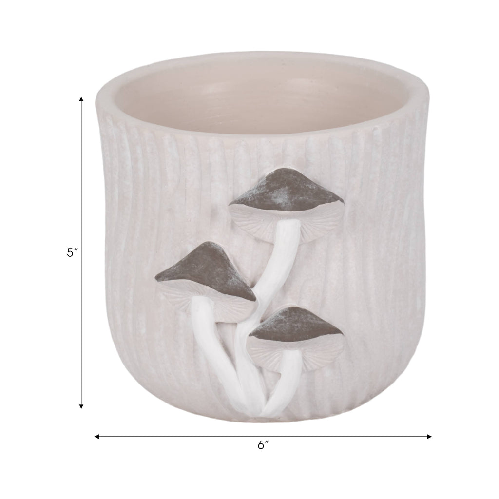 Ceramic Handcrafted Mushroom Applique Planter - Gray, 6 in.