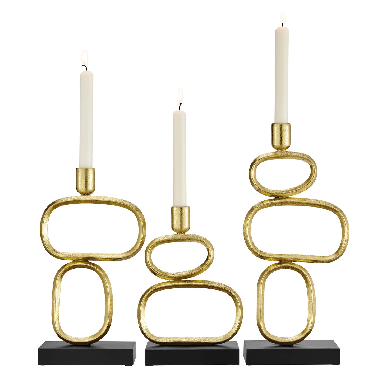 Eduardo Gold and Black Candlestick Candle Holders - Set of 3