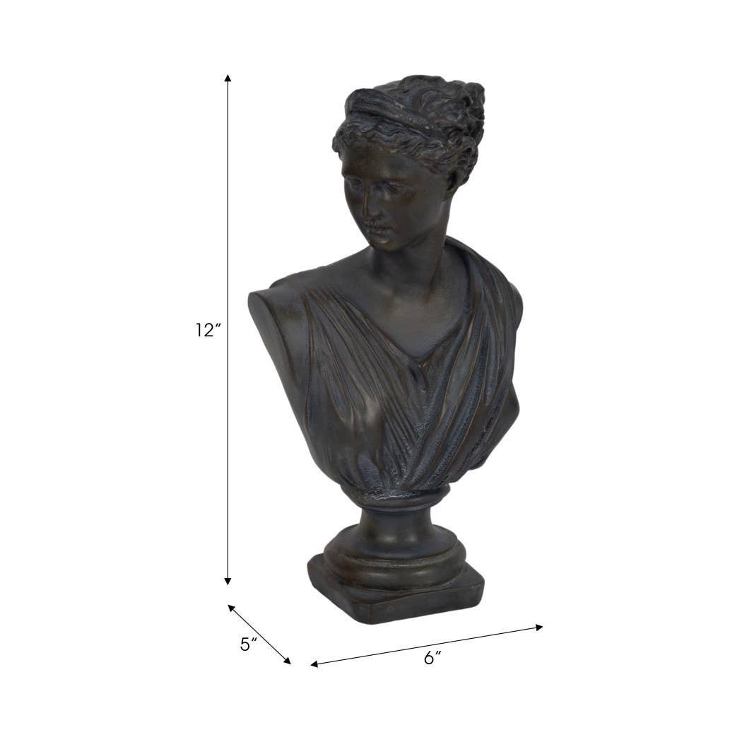 Resin Grecian Bust Distressed Sculpture - Bronze, 12 in.