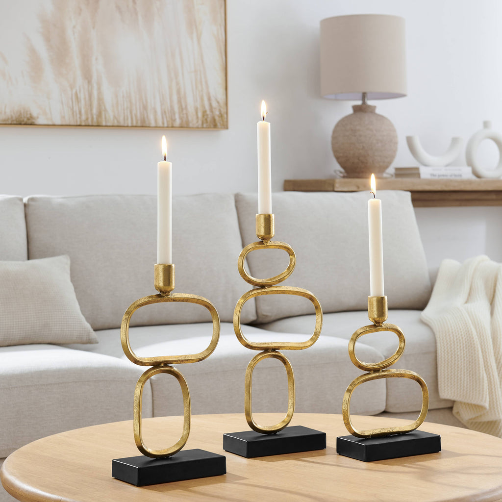 Eduardo Gold and Black Candlestick Candle Holders - Set of 3