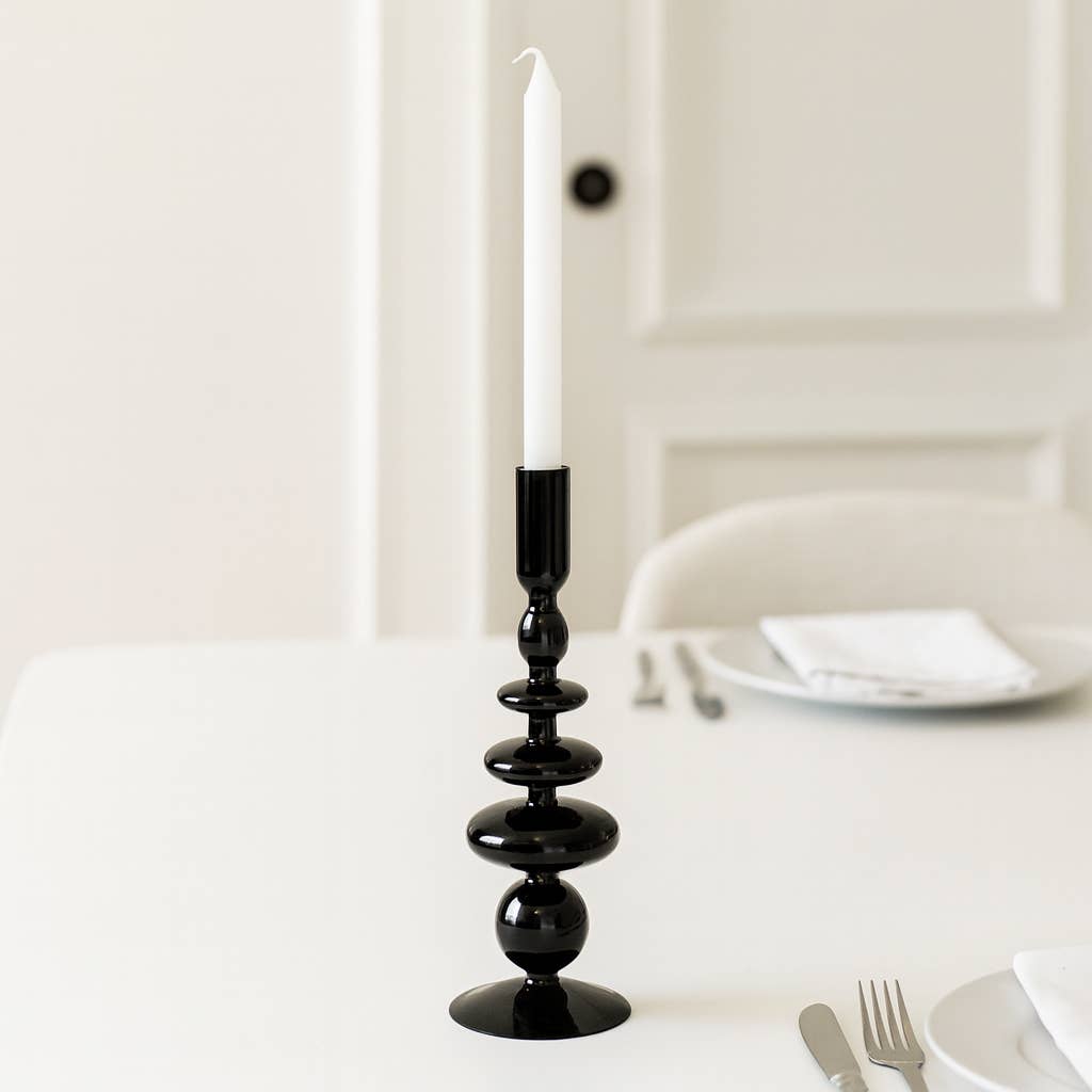 Glass Vintage Bubble Taper Candle Holder - Black, 11 in.