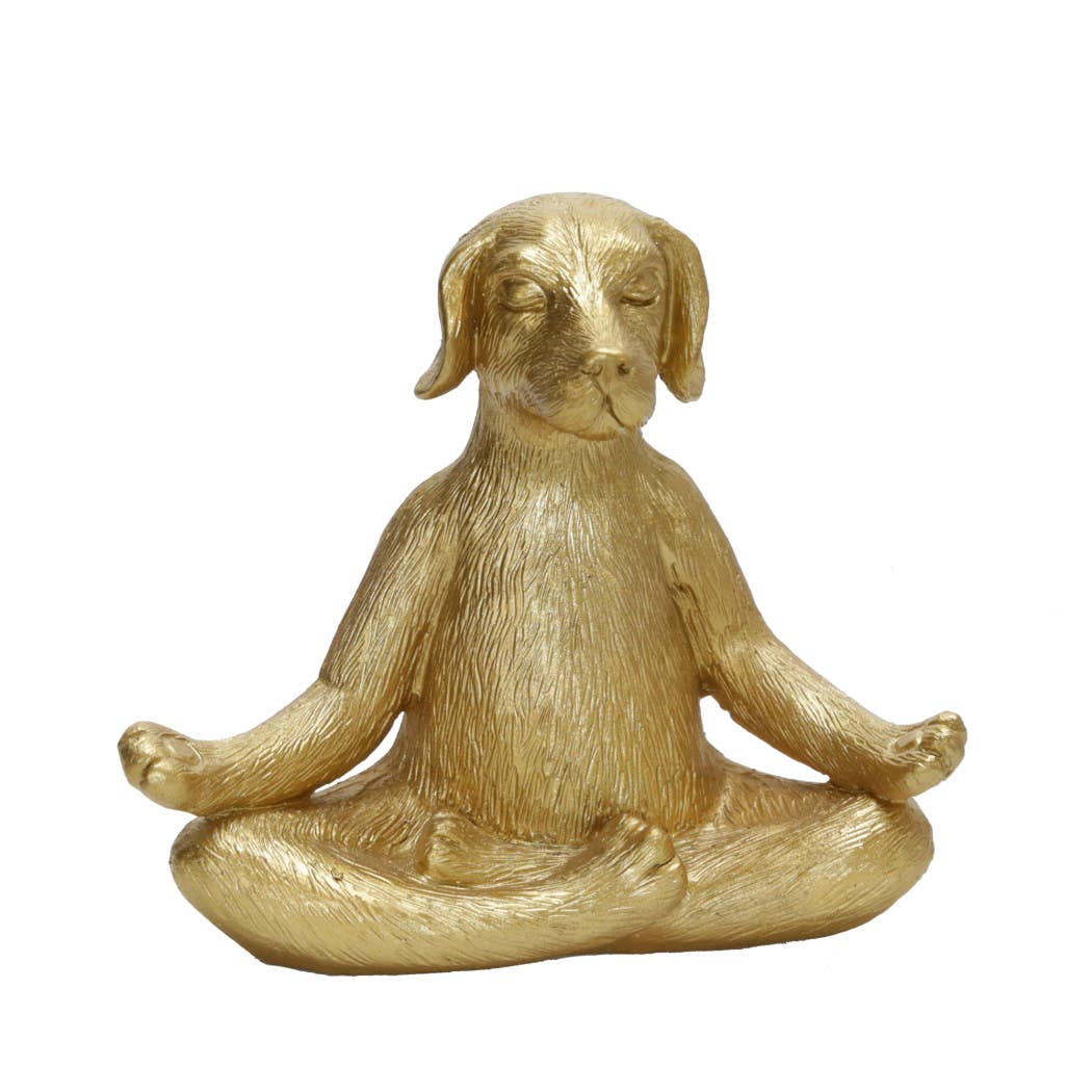 Resin Textured Meditating Dog Figurine - Gold, 6 in.