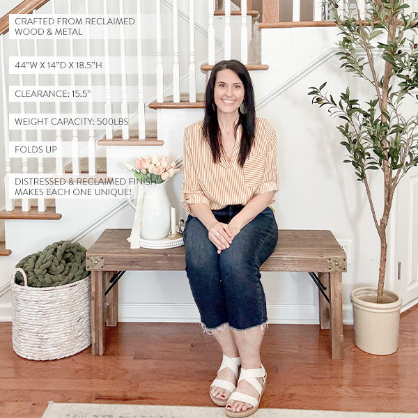 Vintage-Inspired Reclaimed Wood Folding Bench