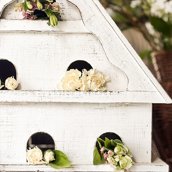 Distressed White Wood Functional Bird House | Outdoor Rated