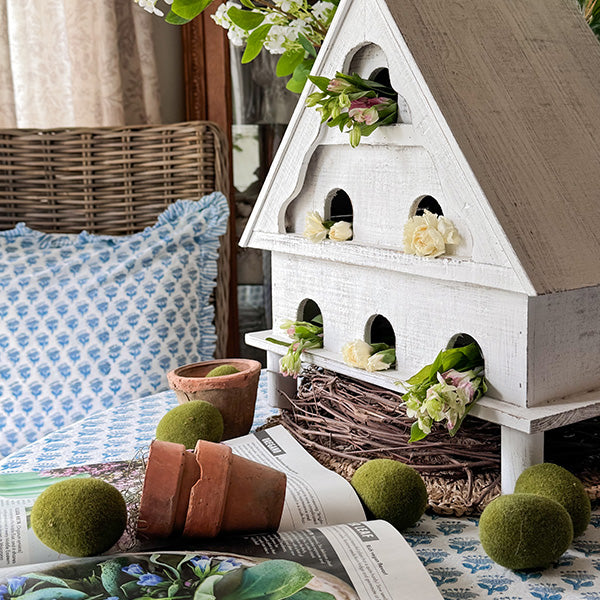 Distressed White Wood Functional Bird House | Outdoor Rated