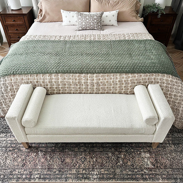 56 Inch Modern Boucle Accent Bench with Round Pillows