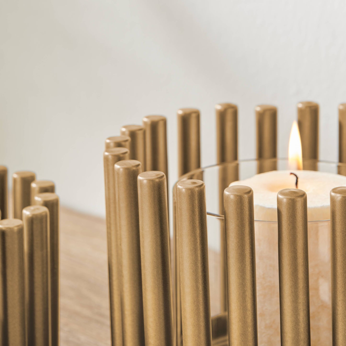 Pela Pillar Ring Warm Gold Modern Candle Holders - Set of 2