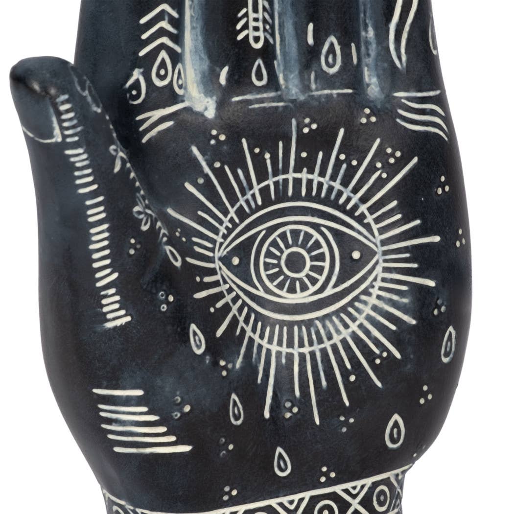 Resin Tattoo Symbolic Hand Sculpture - Black, 10 in.