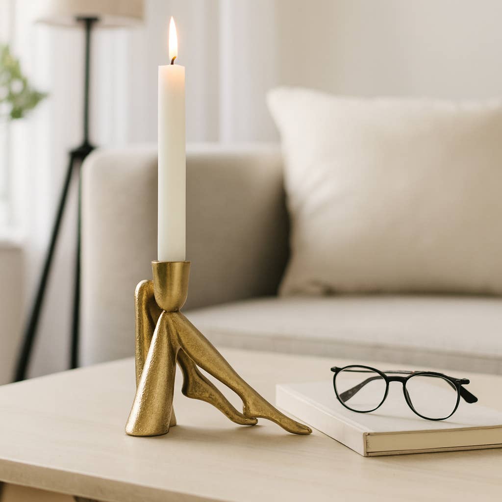Metal Bent Legs Modern Taper Candle Holder - Gold, 6 in.
