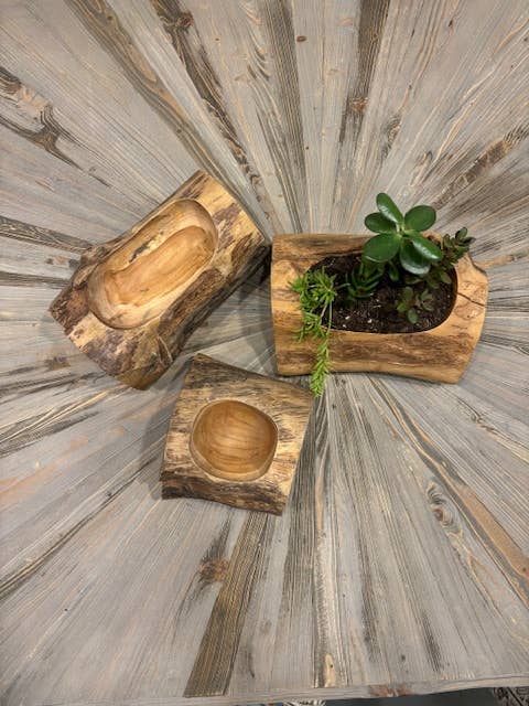 Wood Planter-Teakwood Log