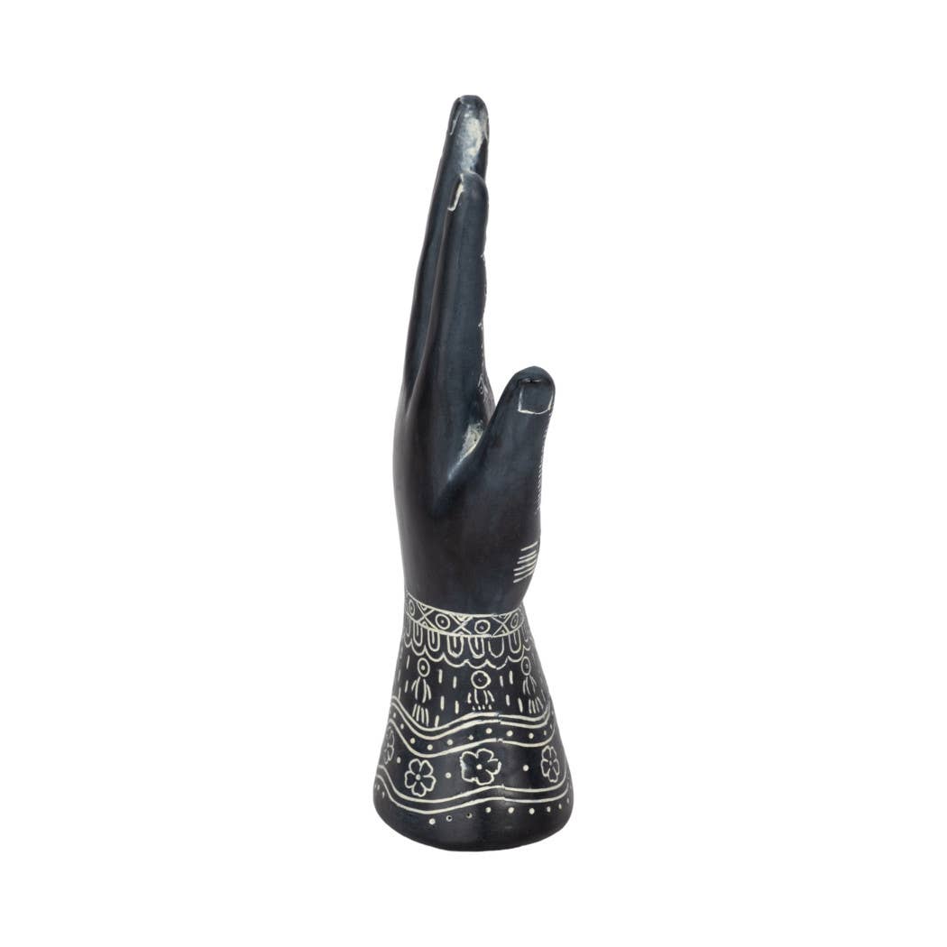 Resin Tattoo Symbolic Hand Sculpture - Black, 10 in.